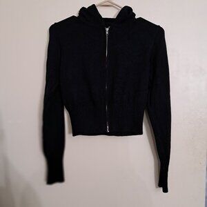 Black Full Zip Hooded Sweater Cardigan Petite PL